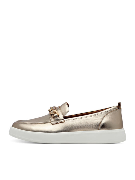 Leather Women's Moccasins in Gold Color