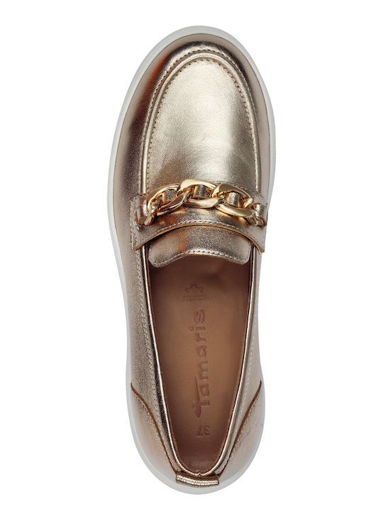 Leather Women's Moccasins in Gold Color