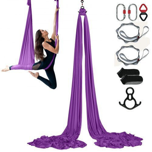 Aerial Yoga Swing 8.7 Yards Aerial Yoga Hammock Nylon Fabric 100% Material Easy Setup Guide Aerial Flight All Fitness Levels Purple