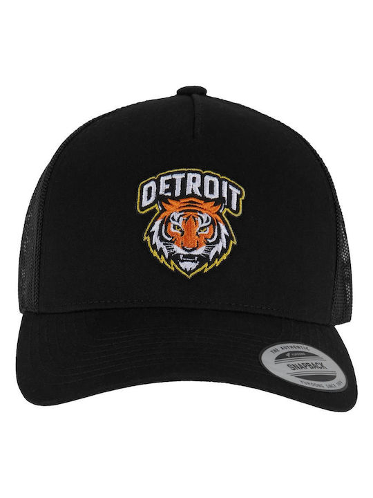 Detroit Tiger Head Patch 5-Panel Retro Trucker Cap Black One