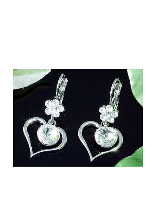 Сребърни обеци с кристали Swarovski във формата на сърце Valeria, дължина 2.8 см, размер на сърцето 1.8 x 1.6 см
