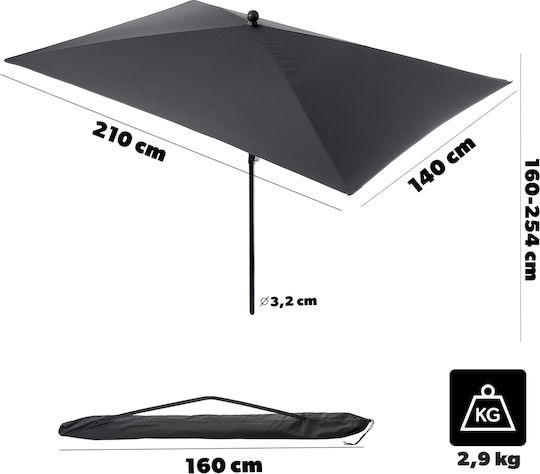 Rundschreiben Metallische Schwarze Garten- und Terrassen-Sonnenschirm F2.1xY2.48m