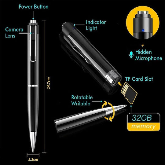 Cameră Spion Pix Full HD Iuni Px8 32GB Înregistrare Audio-Video