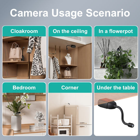360° Flexible Spy Ip Camera Wifi Two-way Audio Motion Sensor App Notifications 5 Hours Battery Life