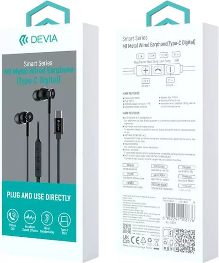 Devia M1 In-ear Handsfree Ακουστικά με Βύσμα USB-C Μαύρο