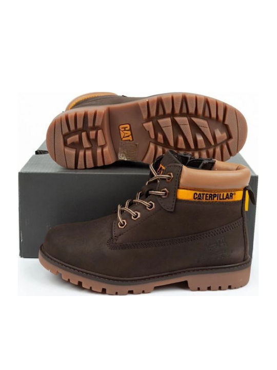 Leather Kids Boots with Zipper Brown