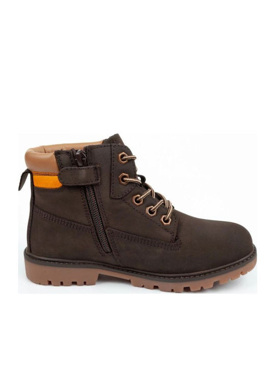 Leather Kids Boots with Zipper Brown