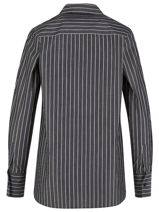 Long Sleeve Women's Cotton Shirt Black Striped