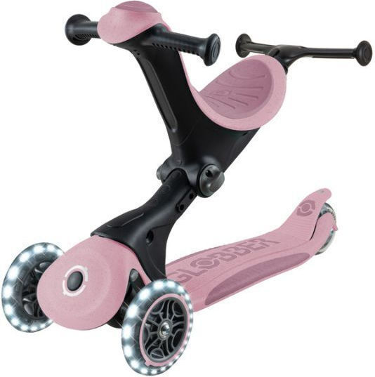 Globber Kids Scooter Foldable Go•Up Deluxe Lights Ecologic 3-Wheel with Seat Pink