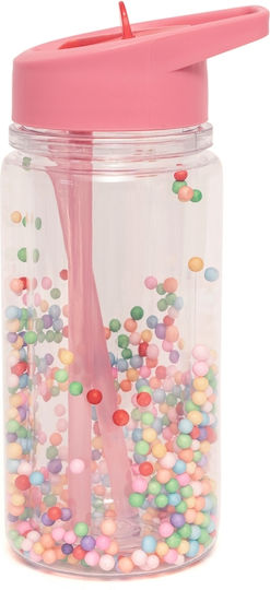 Petit Monkey Sticlă Pentru Copii Din Plastic Cu Pai Roz 300ml