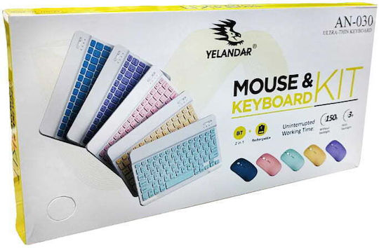 Yelandar AN-030 Kabellos Bluetooth Tastatur & Maus Set Englisch US Rosa