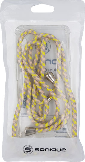 Sonique Armor Clear Silicone Case with Cord for Samsung Galaxy M55 5G Rainbow Yellow