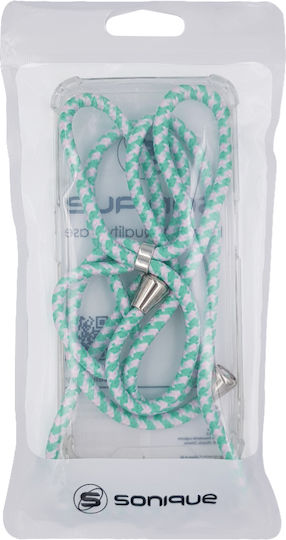 Sonique Armor Clear Silicone Case with Cord for Samsung Galaxy S24 Fe Rainbow Mint