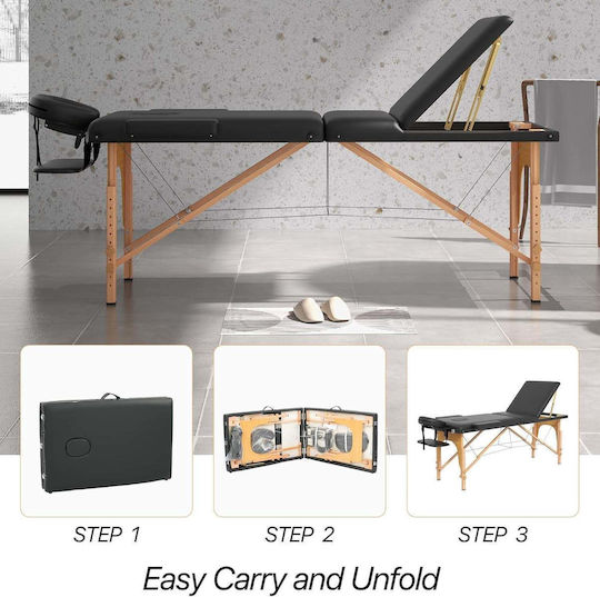 VSL Sports FlexiRest Wooden Portable/Folding Black Massage and Physiotherapy Bed 185x60cm