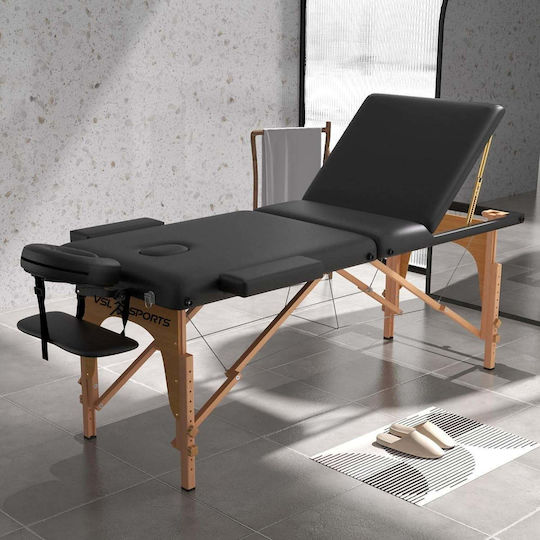 VSL Sports FlexiRest Wooden Portable/Folding Black Massage and Physiotherapy Bed 185x60cm