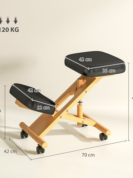 Ergonomic Kneeling Chair Adjustable Height Casters Wood 42 X 70 X 42-52 Cm Black 921-790v01bk Homcom