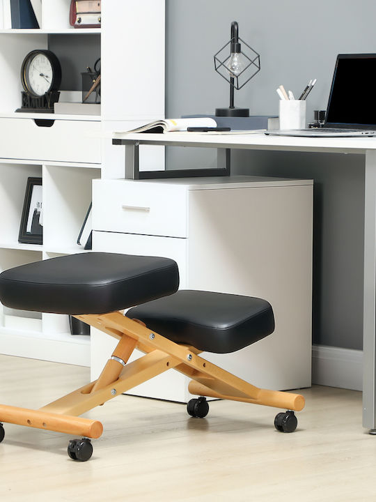 Ergonomic Kneeling Chair Adjustable Height Casters Wood 42 X 70 X 42-52 Cm Black 921-790v01bk Homcom