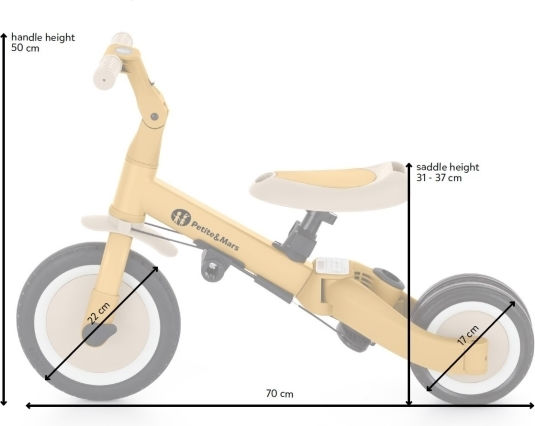 Petite & Mars Turbo Tricicletă Pentru Copii Cu Mâner Pentru Părinți 5 În 1 Pentru 18 Luni Albastră