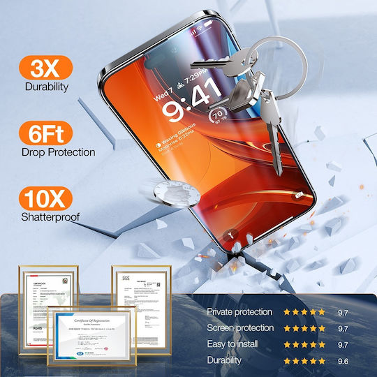 Torras Privacy Full Face Tempered Glass Μαύρο (iPhone 15 Pro Max)