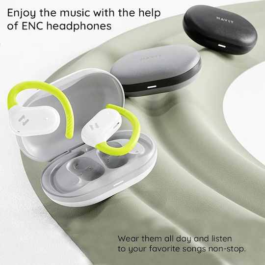 Havit OWS915 Open Ear Bluetooth Handsfree Earphones with Sweat Resistance and Charging Case White