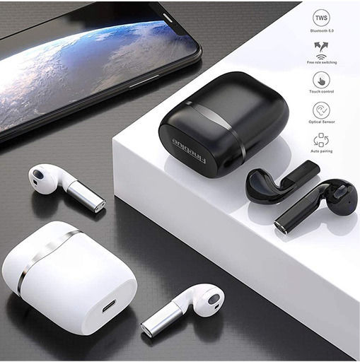 Fineblue J1 Pro Earbud Bluetooth Handsfree Earphones with Sweat Resistance and Charging Case White