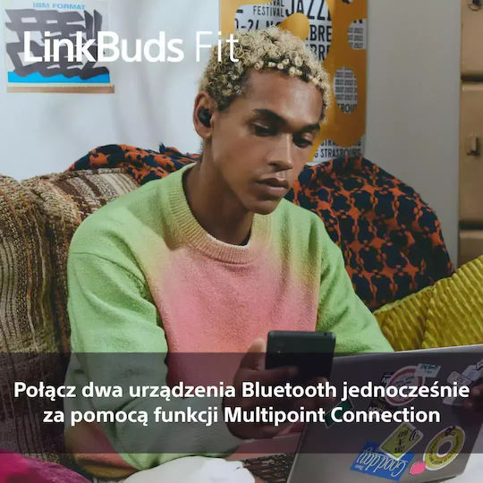Sony LinkBuds Fit Bluetooth-Freisprecheinrichtung Kopfhörer mit Schweißresistenz und Ladeetui Grün