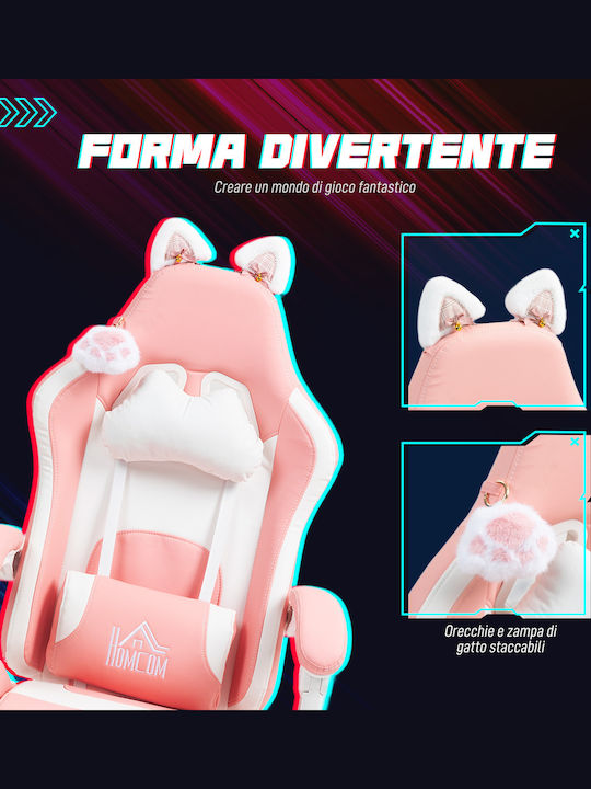 HomCom 921-794V00PK Gaming Stuhl mit verstellbaren Armlehnen und Fußstütze White / Pink