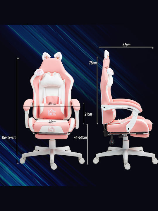 HomCom 921-794V00PK Gaming Stuhl mit verstellbaren Armlehnen und Fußstütze White / Pink