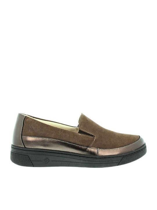 Ανατομικά Γυναικεία Slip-On Δερμάτινα Καφέ