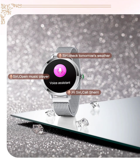 Aoke NX7 Smartwatch με Παλμογράφο (Ροζ - Χρυσή Κάσα / Ροζ - Χρυσό Μεταλλικό Λουρί)