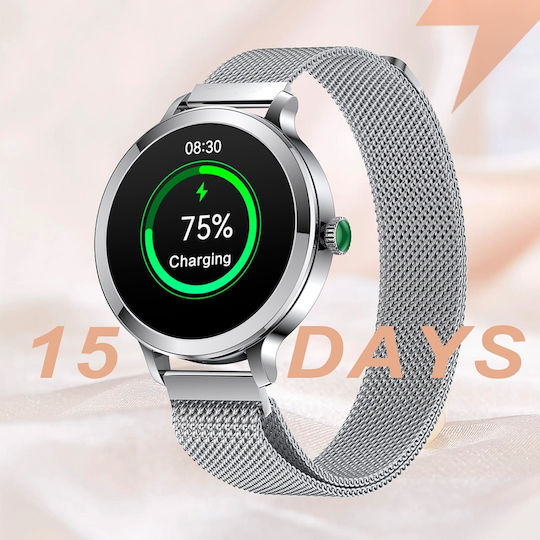 Aoke NX7 Smartwatch με Παλμογράφο (Ροζ - Χρυσή Κάσα / Ροζ - Χρυσό Μεταλλικό Λουρί)