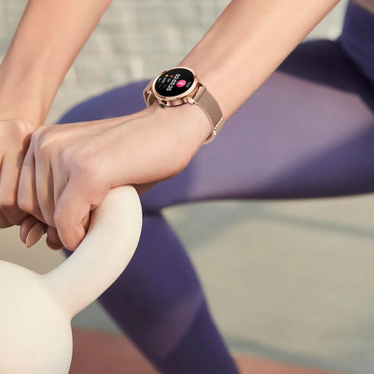 Aoke NX7 Smartwatch με Παλμογράφο (Ροζ - Χρυσή Κάσα / Ροζ - Χρυσό Μεταλλικό Λουρί)