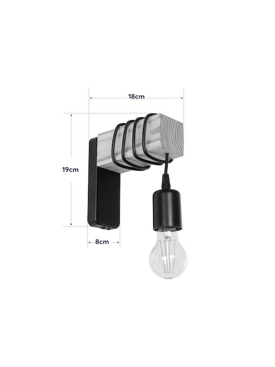 GloboStar Xylo Modern Leuchte Wand mit Fassung E27 Schwarz 16.5x19cm