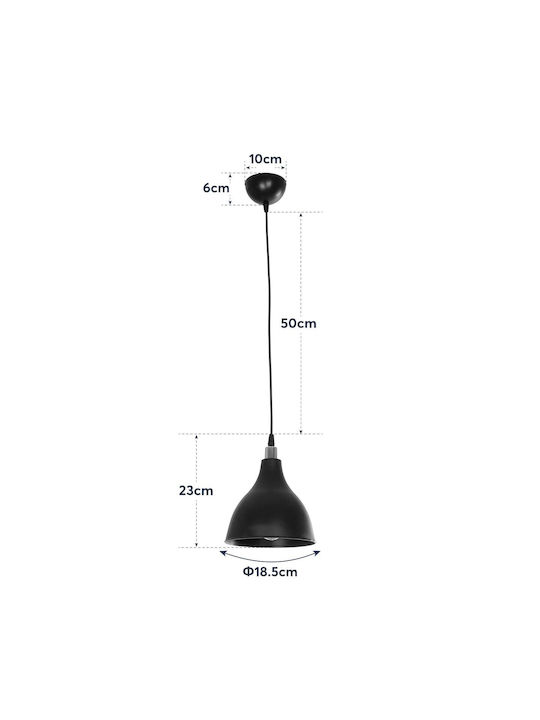 GloboStar Rade Pendant Light Black Bell with Socket E27 17.5x17.5x56cm