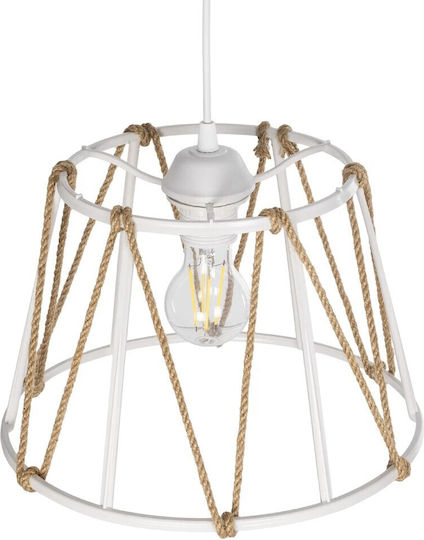 GloboStar Jute Hängelampe Weiß mit Seil für Fassung E27 30x30x75cm.
