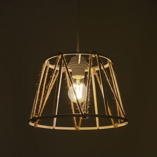 GloboStar Jute Hängelampe Weiß mit Seil für Fassung E27 30x30x75cm.