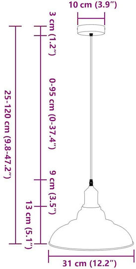 vidaXL Adjustable Yellow Pendant Ceiling Light with E27 Socket 31x31cm