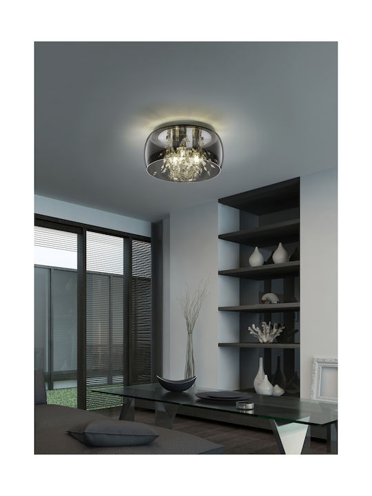 Trio Lighting Crystel Πλαφονιέρα Οροφής 34εκ. Γκρι με Ντουί E14