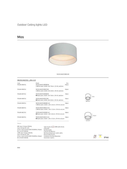 VK Lighting Ceiling Mount Light 11.5cm Black with Integrated LED