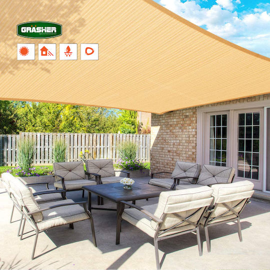 Grasher Ε220 Square Shade Sail Beige With Hoop 3.6x3.6m 180gr/m²