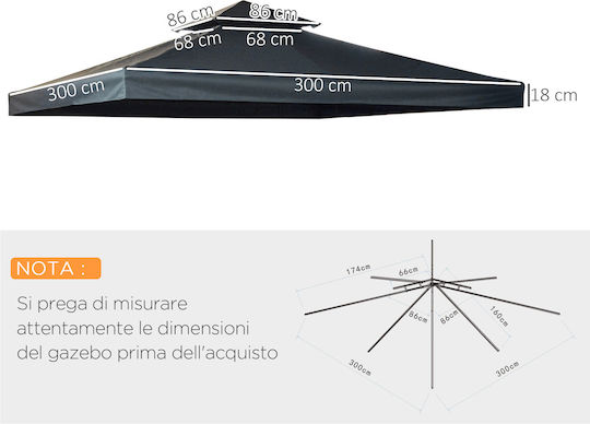 Outsunny Gazebo Κάλυμμα για Κιόσκι Γκρι 3x3m