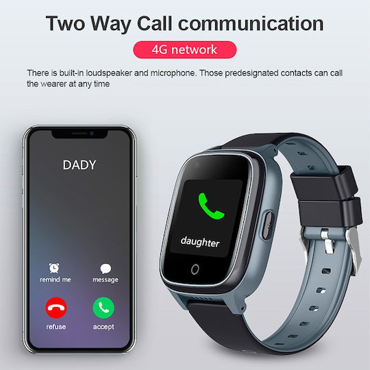 Wonlex D32S Smartwatch με SIM και Παλμογράφο (Μαύρη Κάσα / Μαύρο Λουρί Σιλικόνης)