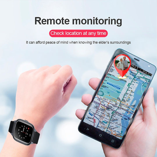 Wonlex D32S Smartwatch με SIM και Παλμογράφο (Μαύρη Κάσα / Μαύρο Λουρί Σιλικόνης)