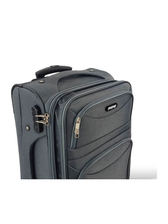 Playbags Βαλίτσα Ταξιδίου Καμπίνας Υφασμάτινη Γκρι με 4 Ρόδες Ύψους 56εκ.