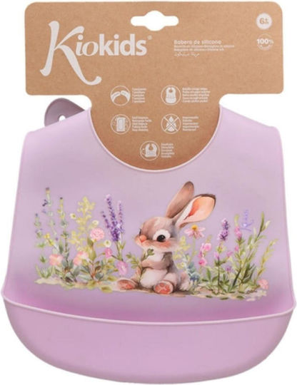 Kiokids Bunny Wasserdicht Lätzchen Silikon mit Taste & Tasche Lavender für 4 m+