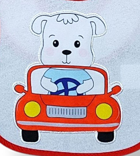 Babydom Αδιάβροχη Σαλιάρα Υφασμάτινη με Αυτοκόλλητο Κίτρινη, Κόκκινες Λεπτομέρειες 2τμχ