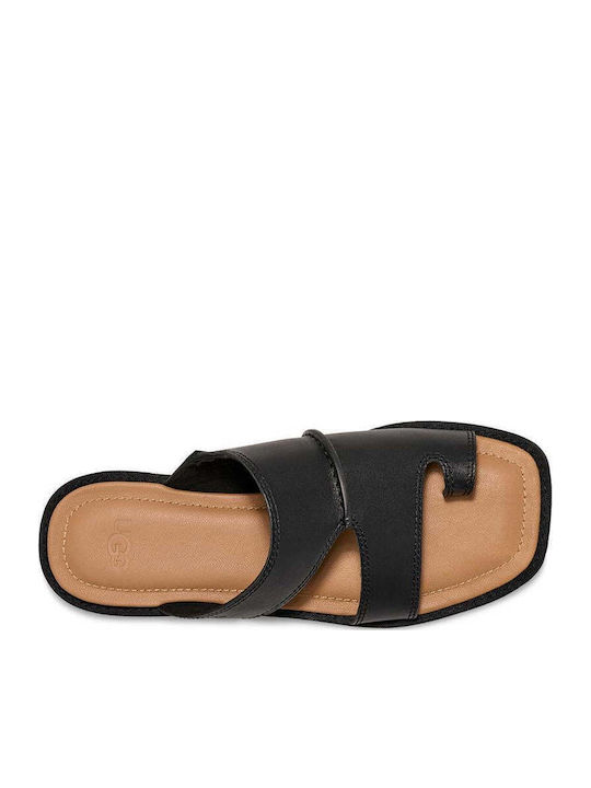 Leather Women's Flat Sandals in Black Color
