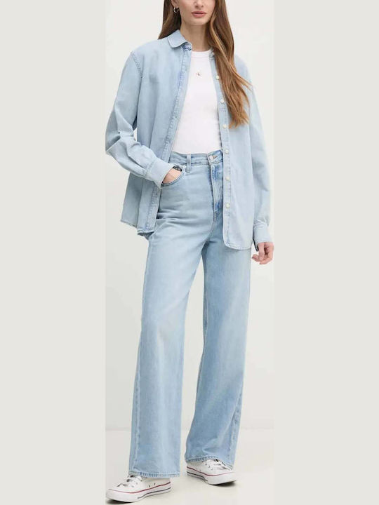 Langärmelig Damen Denim Hemd Light Denim