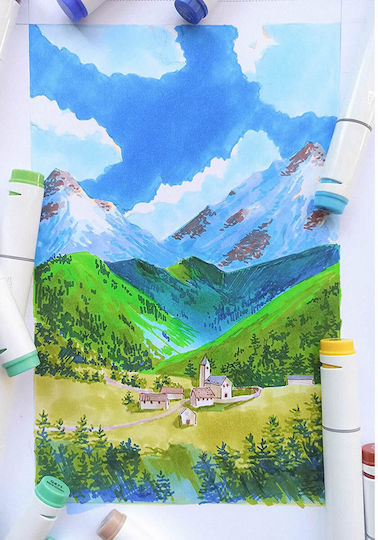 Ohuhu Oahu Fine & Chisel 40 Alcohol Markers Basic Colors 3mm