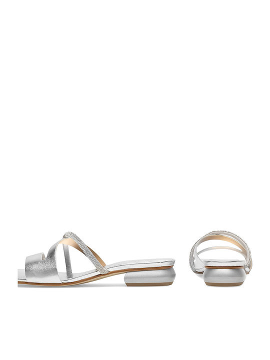 Flache Sandalen für Damen in Silber Farbe